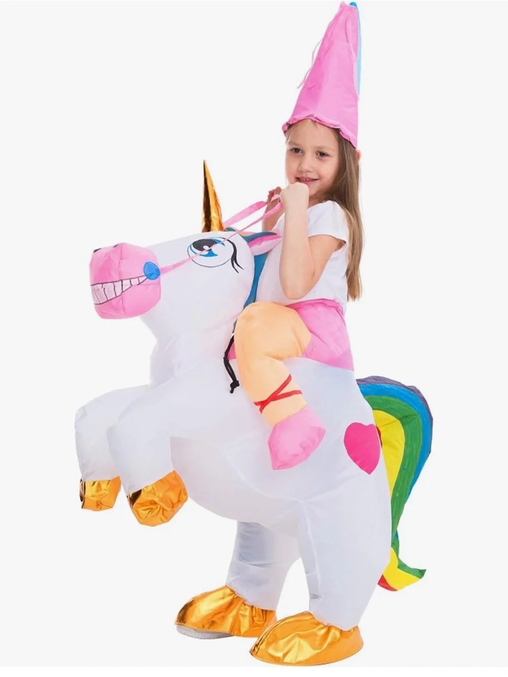 Riding a Unicorn Kids Inflatable Costume,Childs 7-10 Costume and Hat ,